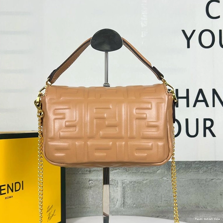 Cheap FF Motif Brown Bag Fendi Leather Mini Baguette In Nappa 0708